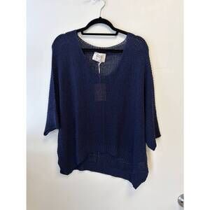 NEW BRAND BAZAR women's metallic crochet sweater in navy